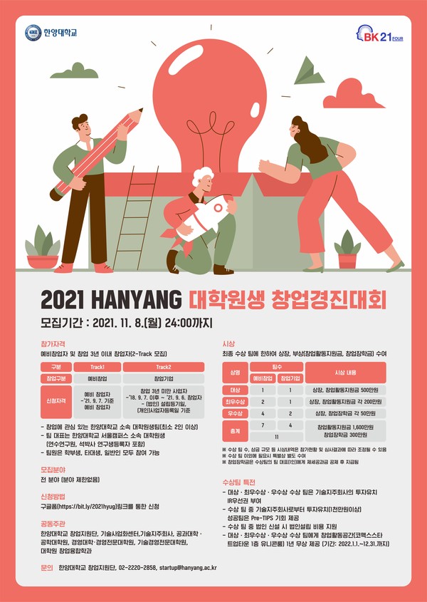 2021 한양 대학원생 창업경진대회 포스터