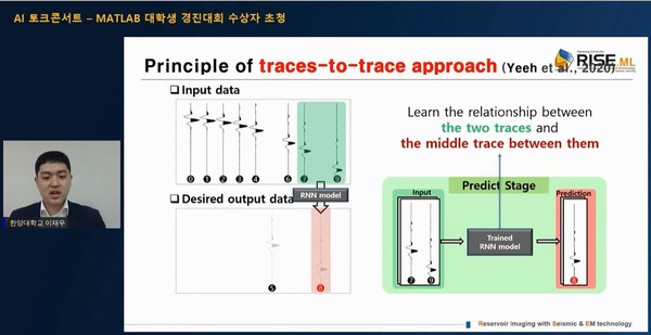 Hanyang University student Lee Jae-woo introducing the Traces-to-trace approach  Mathworks event capture