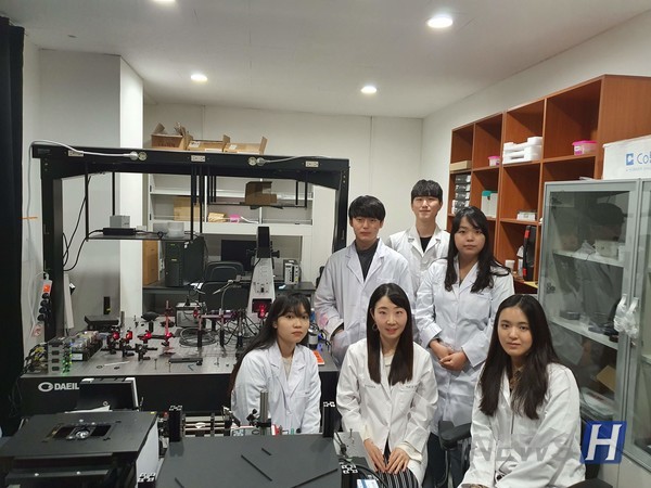 ▲金教授（最下面的一排的中间）正在运营超高分辨率分光成像研究室。金教授在汉阳大学首次建立了最尖端的超高分辨率显微镜和下一代高分辨率显微镜。ⓒ金斗丽教授