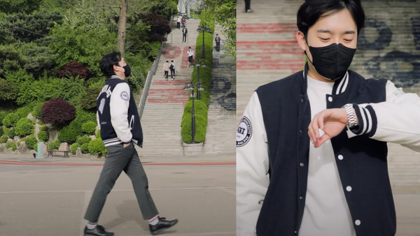 남색 과잠에 편한 슬렉스를 활용한 코디 (ⓒ 토토사이트 케이벳학교 유튜브)