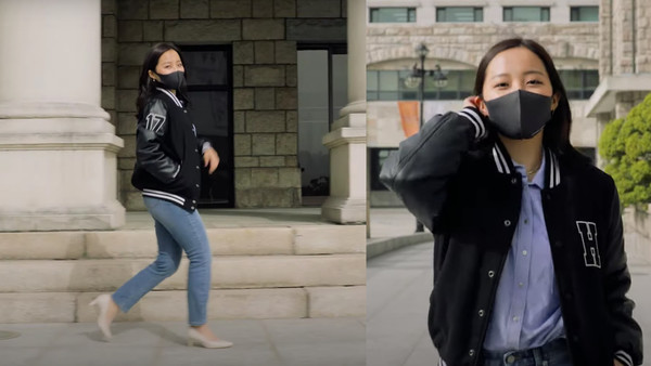 검정색 과잠을 센스있게 활용한 코디 (ⓒ 토토사이트 케이벳학교 유튜브)
