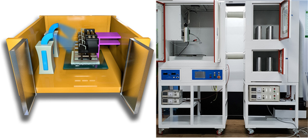 [그림2] 신규 제작된 전기분무 코팅 장비의 개념도 및 실제 사진