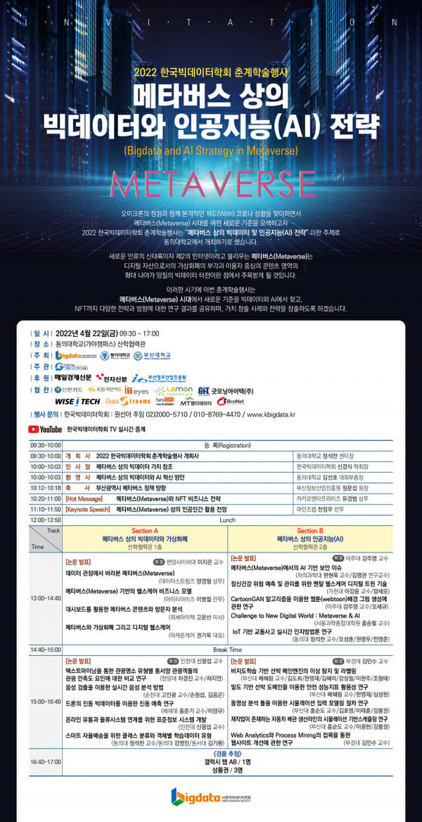 ▲ ‘2022 한국빅데이터학회 춘계학술행사' 포스터 ⓒ(사)한국빅데이터학회