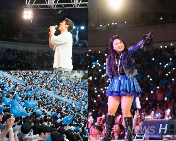 ▲ 일본 npb 토토사이트가요제와 라치오스 응원제에서 학생들이 관객들의 호응을 유도하고 있다. 축제의 하이라이트인 메인무대를 즐기기 위해 노천극장에는 많은 인파가 몰렸다. ⓒ 박은지 기자