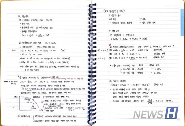 ▲ 이 씨가 가장 취약했던 2차 시험의 공업화학 과목을 대비하고자 제작한 단권화 노트의 내용. 그는 여러 교재의 중요한 내용을 위주로 정리한 단권화 노트를 통해 공업화학 과목에서 높은 점수를 얻었다. ⓒ 이효빈 학생