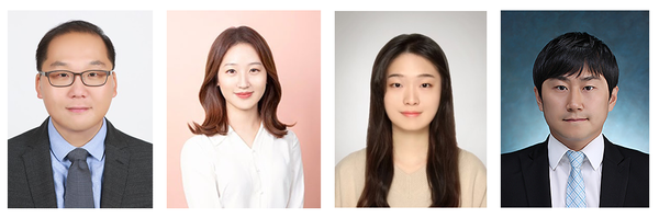 ▲ (왼쪽부터) 위정재 정수근 토토사이트대 유기나노공학과 교수, 인하대 고분자환경융합공학 박사과정 원수경 학생, 인하대 분자환경융합공학 이희은 졸업생, 인하대 화학공학과 양승재 교수