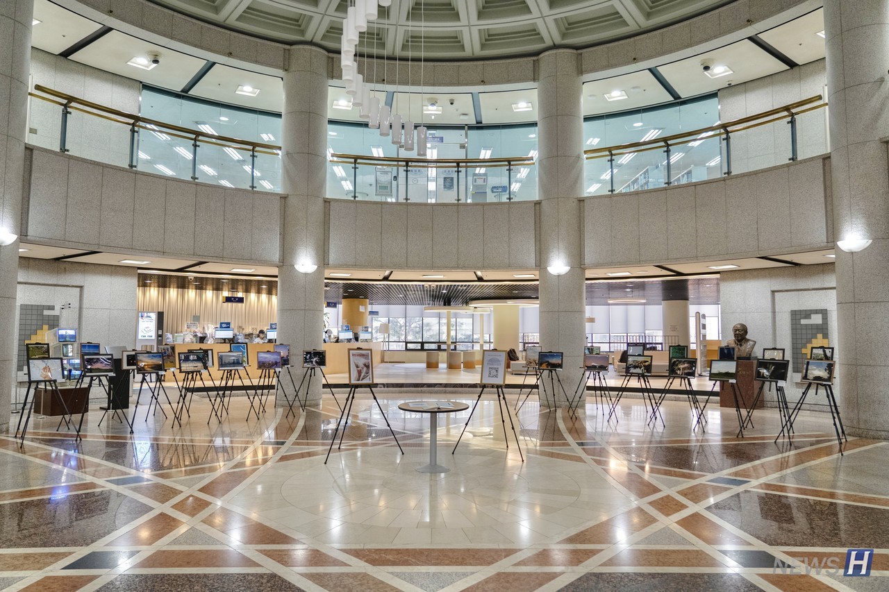 ▲ 백남학술정보관 1층 로비에는 총 28점의 사진 작품이 전시됐다.