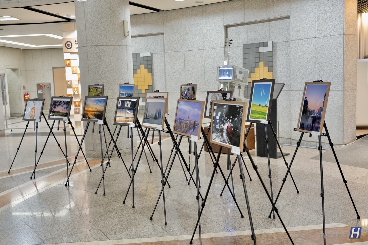 ▲ 이젤 위에 가지런히 전시된 작품들의 모습.