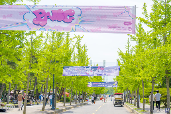 ▲ 대운동장으로 가는 길에 설치된 축제 현수막이 한양인을 반기고 있다.