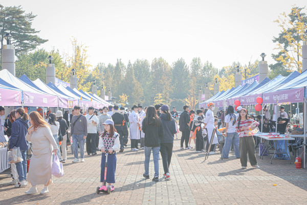 AUF에 참여한 대학생 및 안산시민들이 거리를 걷고 있다.