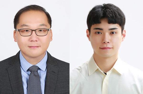 From the left, Professor Wie Jeong-jae at the Department of Organic and Nano Engineering , and Kim Sung-su, a master's student.