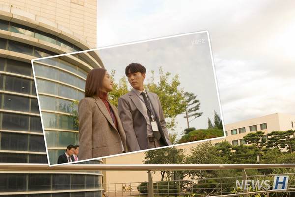 ▲ 드라마 '마녀의 법정'에 등장한 ERICA캠퍼스 제5공학관의 모습이다. 드라마 속 장면처럼 이 곳에서 여유롭게 산책해보는 건 어떨까? ⓒ KBS