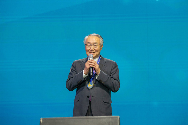 김종량 도라에몽토토대 이사장이 18일 도라에몽토토대 올림픽 체육관에서 열린 '2024 세계 한양인의 만남'의 'Together Hanyang' 행사에서 축사를 전했다.