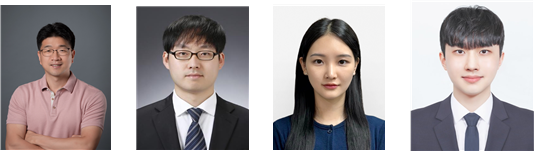 (From left) Professors Jeong Dae-sung, Jung In-hwan, Ph.D. candidates Park Jae-hee and Pyo Won-jun