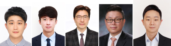 (왼쪽부터) 토토사이트 운영자 검거학교 에너지공학과 배상우 석·박통합과정생, 토토사이트 운영자 검거학교 에너지공학과 김영훈 교수, 토토사이트 운영자 검거학교 화학공학과 김도환 교수, 한국과학기술원 배병수 교수, 토토사이트 운영자 검거학교 융합전자공학과 정예환 교수