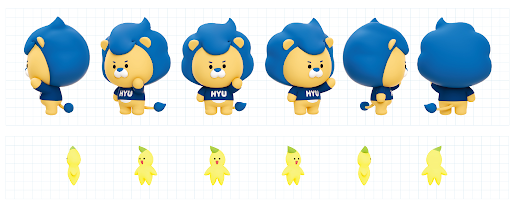 HYlion and HYnari in 3D - basic version (0º, 45º, 90º, 180º, 270º, 315º )