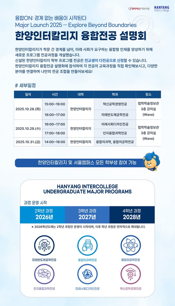 ▲ 한양인터칼리지 융합전공 설명회 포스터의 모습. ⓒ 한양인터칼리지 행정실팀