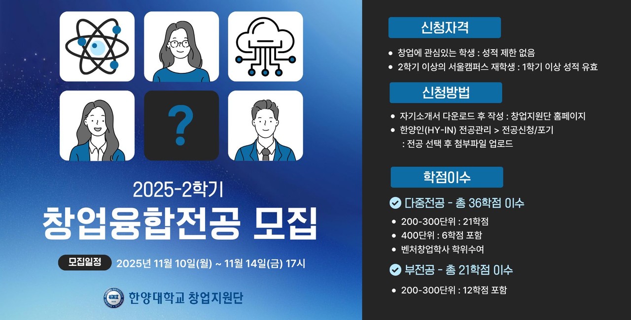 2025학년도 2학기 창업융합전공·부전공 모집 포스터  ⓒ 한양대학교 창업지원단