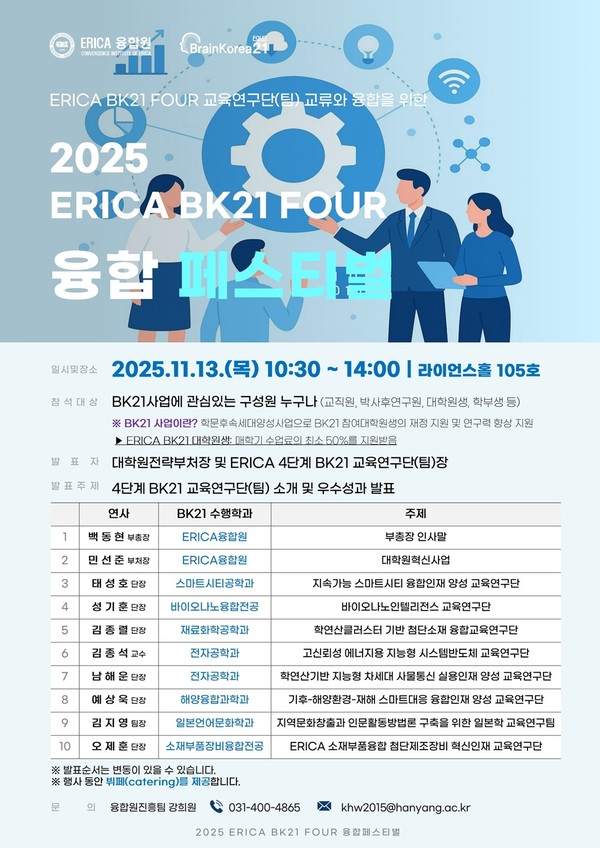 ▲ 2025 ERICA BK21 FOUR 융합페스티벌 포스터. ⓒ ERICA 융합원진흥팀