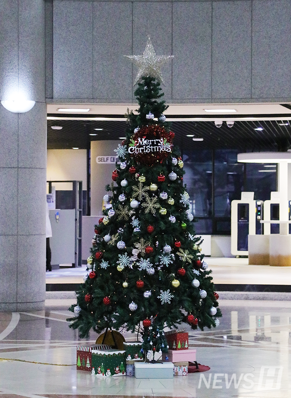 ▲ 白南学术信息馆1层中央今年也设置了巨大的圣诞树。