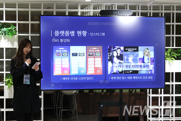 ▲ Director of Media Team Park Da-yeon(Department of Media & Communication, Sophomore) presenting the achievements from the past year. 